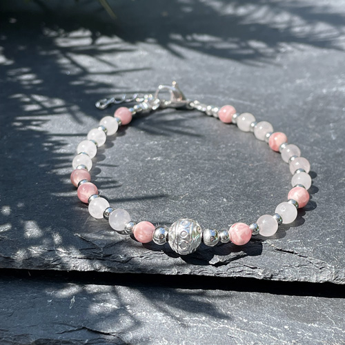 Bracelet Clara / Quartz rose & Rhodochrosite - Belle de lune